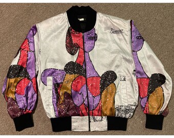 Vintage 90s Womens Size 12 / Large Picasso Silk Full Zip Jacket Shoulder Pads