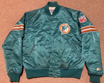 STORMストーム ライオン×サンダー⚡️　日本サイズ2XL相当 Vintage 80s Large Miami Dolphins NFL Pro Line Starter Satin Bomber