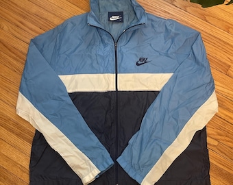 Vintage 80s Large Nike Full Zip Nylon Windbreaker Track Jacket Blue Tag