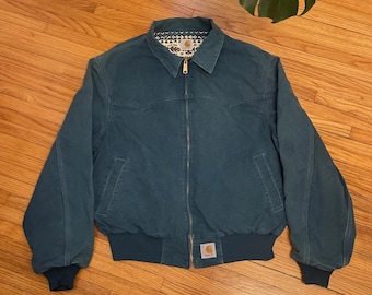 Vintage Men’s Large Carhartt Santa Fe Western Aztec Lined Jacket USA Teal Blue