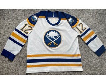 Vintage 80’s Mens Large CCM Maska Buffalo Sabres NHL Rick Vaive #12 Away Jersey