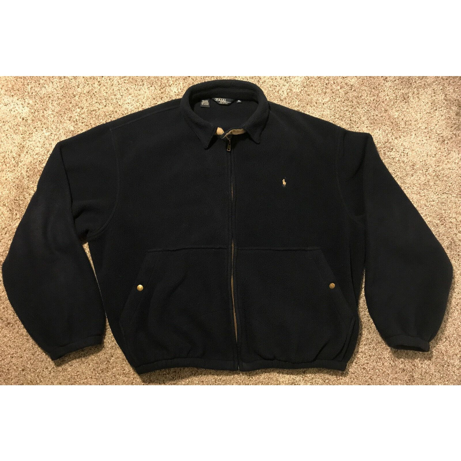 Vintage 90's Mens XL Polo Ralph Lauren Full Zip Navy Blue Fleece