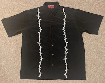 Vintage 90s XL JNCO Jeans Barbed Wire Button Down Shirt Grunge Rave Graffiti Y2K