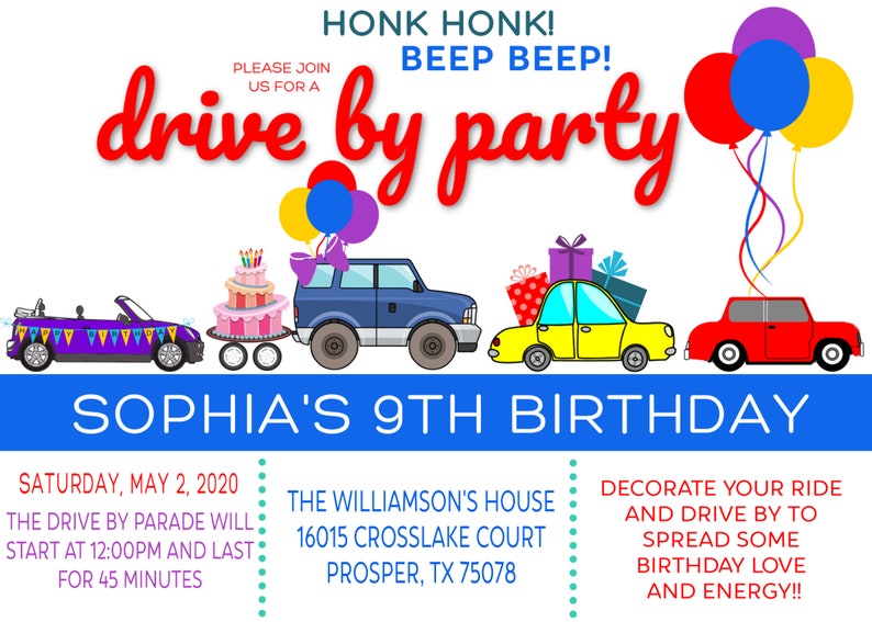 Drive By Birthday Parade Invitation/Parade Birthday/Quarantine Etsy