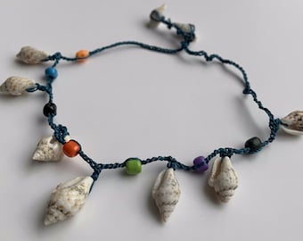 Adjustable Natural Seashell Bracelet | Ocean Blue Boho Beach Jewelry