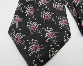 Audrey Buchner vtg tie, black/pink/silver