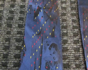 Bugatchi collection, unique tie, navy blue tie, silhouette, silk tie, guy gift, retro, vintage, necktie, neck tie T88