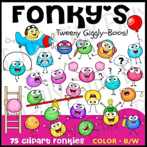 FONKY'S 2 - Tweeny Giggly-Boos! Emoji Clipart beestjes van Planet Poog. Voor klein commercieel en educatief gebruik.