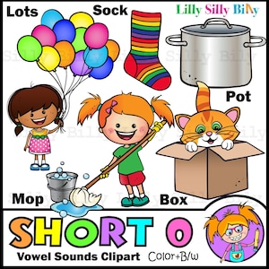 Phonics SHORT O Klinker Geluid - B/W & Color clipart. {Lilly Silly Billy}