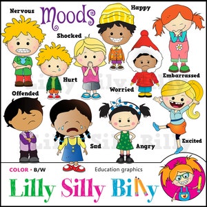 Education Clipart - Moods and emotions , Lilly Silly Billy, Super Sweet digital images for teachers aids and back to school.