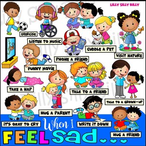 Quando me sinto triste - Clipart em PRETO E BRANCO/colorido. Pequeno uso comercial e educacional.