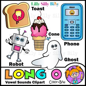 Phonics LONG O Klinker Geluid - B/W & Color clipart. {Lilly Silly Billy}