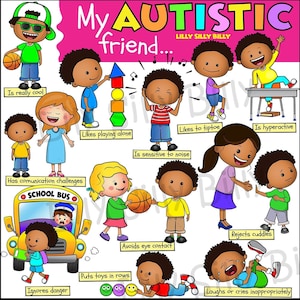 Mein autistischer Freund - BOY PACK 2. Autismus Awareness Clipart in schwarz weiß/ voller Farbe. Kleine kommerzielle und pädagogische Nutzung.