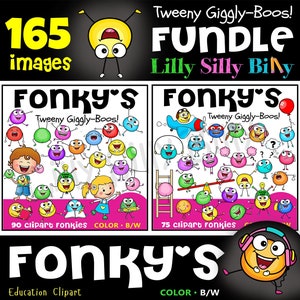 FONKY'S - ¡FUNDLE de Tweeny Giggly-Boos! Paquete de imágenes prediseñadas en color y blanco/negro. Pequeño uso comercial y educativo.