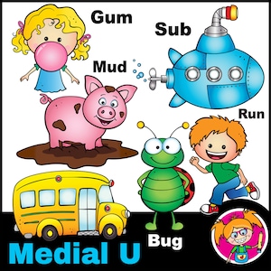 Mediale 'u' clip art, geïllustreerde woorden - B/W & Color clipart voor klein commercieel en educatief gebruik.