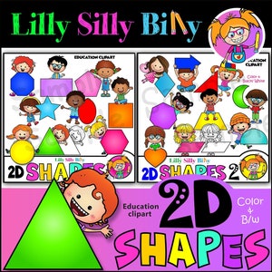 Kinder mit 2D Formen Clipart BUNDLE, Kommerzielle Nutzung Von Bildung Grafiken, Süße Clipart zum Unterricht grundlegende Formen.