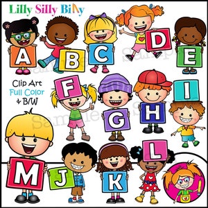 Alphabet Kids Capitales A-M.  Bonitas imágenes prediseñadas para profesores. Aprendizaje de imágenes prediseñadas digitales. Pequeño uso comercial, personal y educativo.