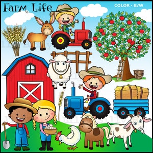 Farm Life - Clipart vibrant d’animaux de ferme et de la vie à la ferme. Petite utilisation commerciale et pédagogique ok.