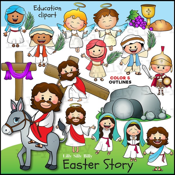 Easter Story - BLACK and WHITE/ and full color clipart. Educational and small business use.