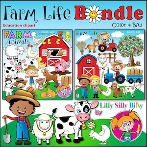 Het Leven van de boerderij - Trillende clipart van landbouwbedrijfdieren en landbouwbedrijfleven. Klein commercieel en educatief gebruik ok.