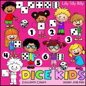 Würfel Kinder. Zahlen 1 - 6. Clipart von Kindern mit Würfeln. Kleine kommerzielle* und pädagogische Nutzung.