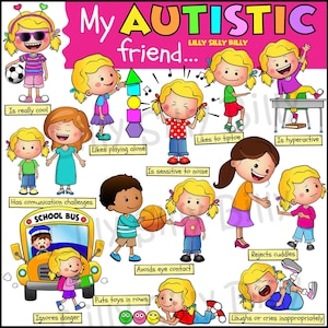 My Autistic Friend GIRL PACK - Autismus Awareness Clipart in schwarz weiß/ voller Farbe. Kleine kommerzielle und pädagogische Nutzung.