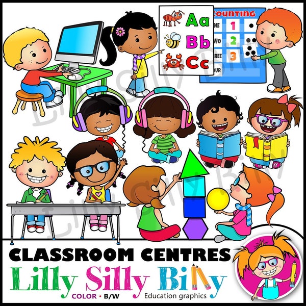 Classroom Centres - BLACK and WHITE/ and full color clipart. Educational and small business use.