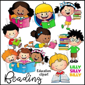 READING. Clipart in Color & Black/white. {Lilly Silly Billy}