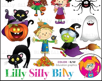 Halloween Clipart. Which Witch? BLACK and WHITE/ COLOR. Sweet & Spooky Halloween images. Teacher and school graphics.