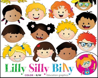 Funky Faces. BLACK and WHITE and COLOR. A variety super cute kids faces. Peekaboo!