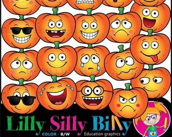 Pumpkin Heads -  Emoji Clipart - Children's educational graphics. Super sweet pumpkins with facial expressions. Commercial use graphics.