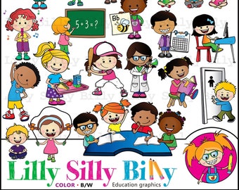 May include: A set of colourful cartoon illustrations of children engaged in various activities, including playing baseball, reading, playing music, and learning maths. The illustrations are perfect for educational purposes and can be used in classrooms, homeschooling, or for creating educational materials.