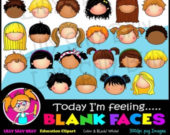 4 Inch Blank Faces - Clipart for emotional expression. Digital images for small commercial use, teaching resources.
