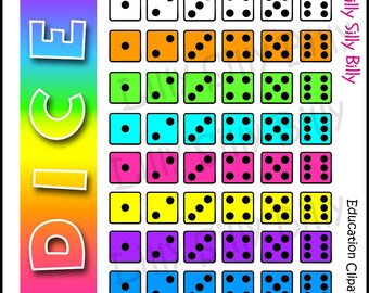 Rainbow Dice. Clipart dice in a variety of colors. Small commercial* and educational use.