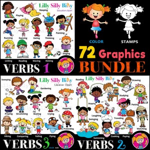 VERBS 1-2-3 Bundle - Clipart for small commercial and education use. Images to teach vocabulary and writing skills.