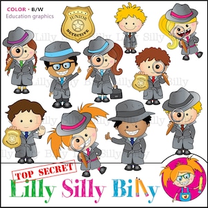Education Clipart - Junior Detective , Lilly Silly Billy, Super Sweet digital images for teachers aids and back to school.