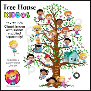 TREE HOUSE KIDDOS - 22 pouces, avec des personnages séparés! Image de clipart d’utilisation éducative et petite commerciale, et impression de 24 pouces.