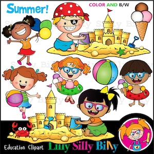 SUMMER! - Clipart for small commercial and education use. Images to illustrate children engaging in beachy, summer fun!