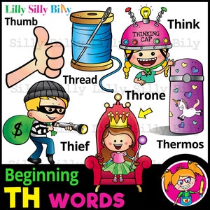 Begin 'TH' Words - B/W & Color Phonics clipart voor klein commercieel en educatief gebruik.