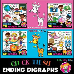 Einde Digraphs- Clip art VALUE BUNDLE.  54 Clipart-afbeeldingen voor klein commercieel en educatief gebruik.