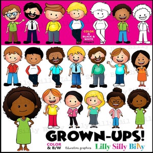 Erwachsene!. SCHWARZ UND WEIß & Farbe Zeichen Clipart. Für kleine kommerzielle und pädagogische Nutzung.