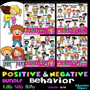 Positives und negatives Verhalten – Clipart-PAKET in SCHWARZ-WEISS/Vollfarbe. Kleine kommerzielle und pädagogische Nutzung.