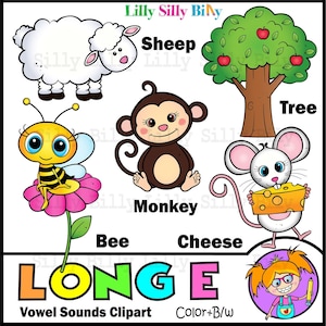 Phonics LONG E Klinker Geluid - B/W & Color clipart. {Lilly Silly Billy}