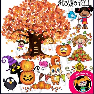 Hallo Herbst! - Clip Art Sammlung mit 30 cm großem Herbst Baum Bild, und 'textendenden' Motiven für den kleinen kommerziellen, persönlichen und persönlichen Gebrauch.
