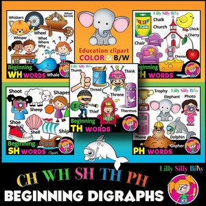 Beginnende Digraphs. Clip art VALUE BUNDLE voor klein commercieel en educatief gebruik.