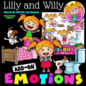 Clipart de emociones - Lilly y Willy. Imágenes digitales súper dulces para uso comercial pequeño, ayuda para profesores y regreso a clases.