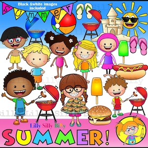 ¡Barbacoa de verano! - Clipart para pequeño uso comercial y educativo. ¡Imágenes para ilustrar a niños felices disfrutando de la diversión del verano!