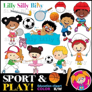 ESPORTES E JOGOS - Clipart para pequeno uso comercial e educacional. Crianças envolvidas em atividades esportivas ou lúdicas.