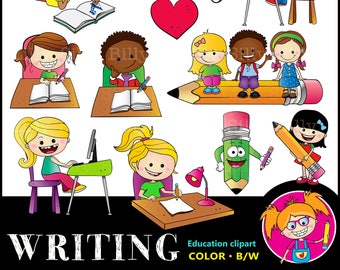 clipart do my homework Writing and homework. BLACK and WHITE and COLOR education graphics of children learning to write. Teacher and school clipart.