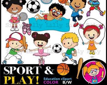SPORTS & PLAY - Clipart for small commercial and education use. Children involved in sporting or play activities.